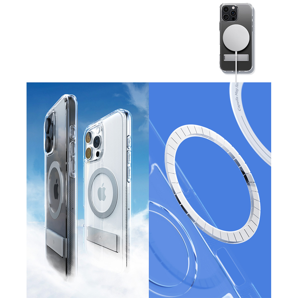 Etui Spigen Caseology Capella Mag MagSafe KickStand do iPhone 16 Pro, przezroczysto-szare